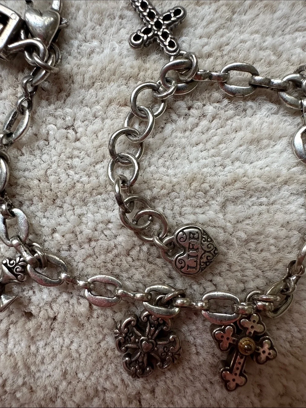 Brighton Eternity Crosses Charm Bracelet vintage Silverplate Two Tone 8.5”